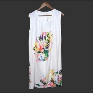 NEW Anthropologie Beetle Beetle Feathered Palm Dress Medium White Tropical Flora